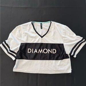 Diamond Supply Co. White & Black V-Neck Mesh Crop Top Womens Street Wear